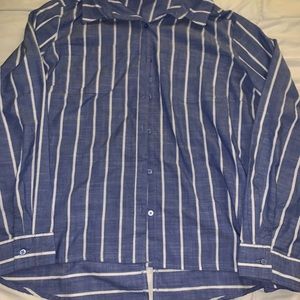 Blue and white striped longsleeve button-down